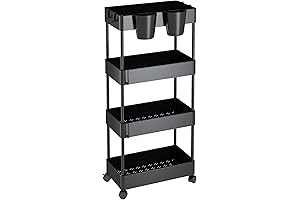 AIYAKA 4-Tier Rolling Utility Storage Cart for Kitchen Office Home School