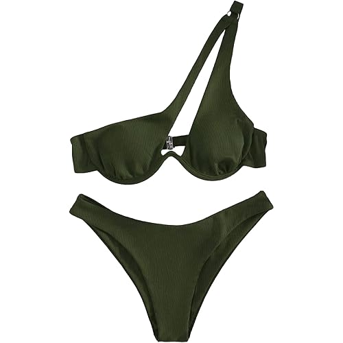 Lilosy Sexy Underwire One Shoulder Bikini High Cut Brazilian Swimsuit Set 2 Piece