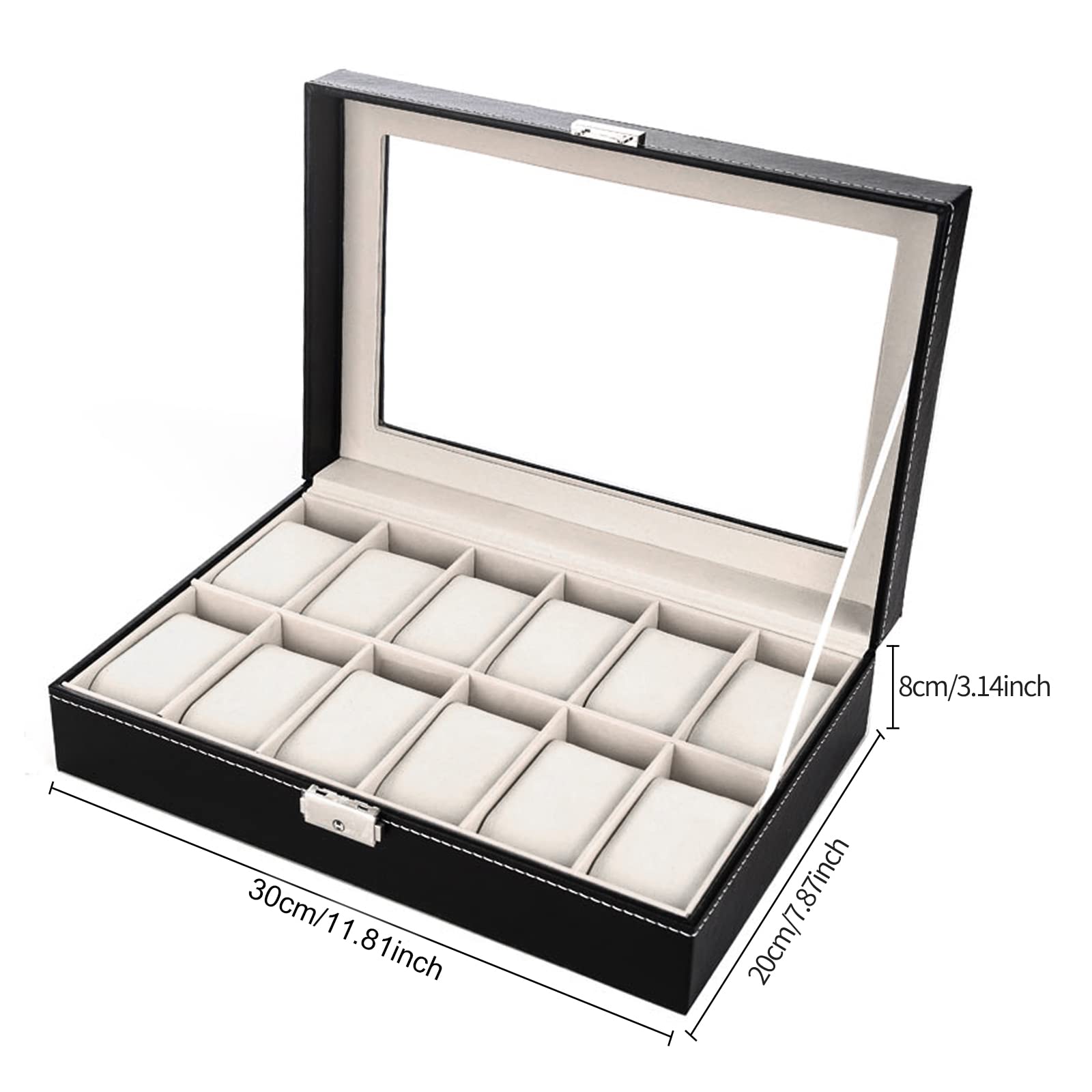 feihao Cofanetto per orologio/scatola/espositore, portaoggetti per orologi in pelle PU, regalo da uomo, 12 scomparti in velluto