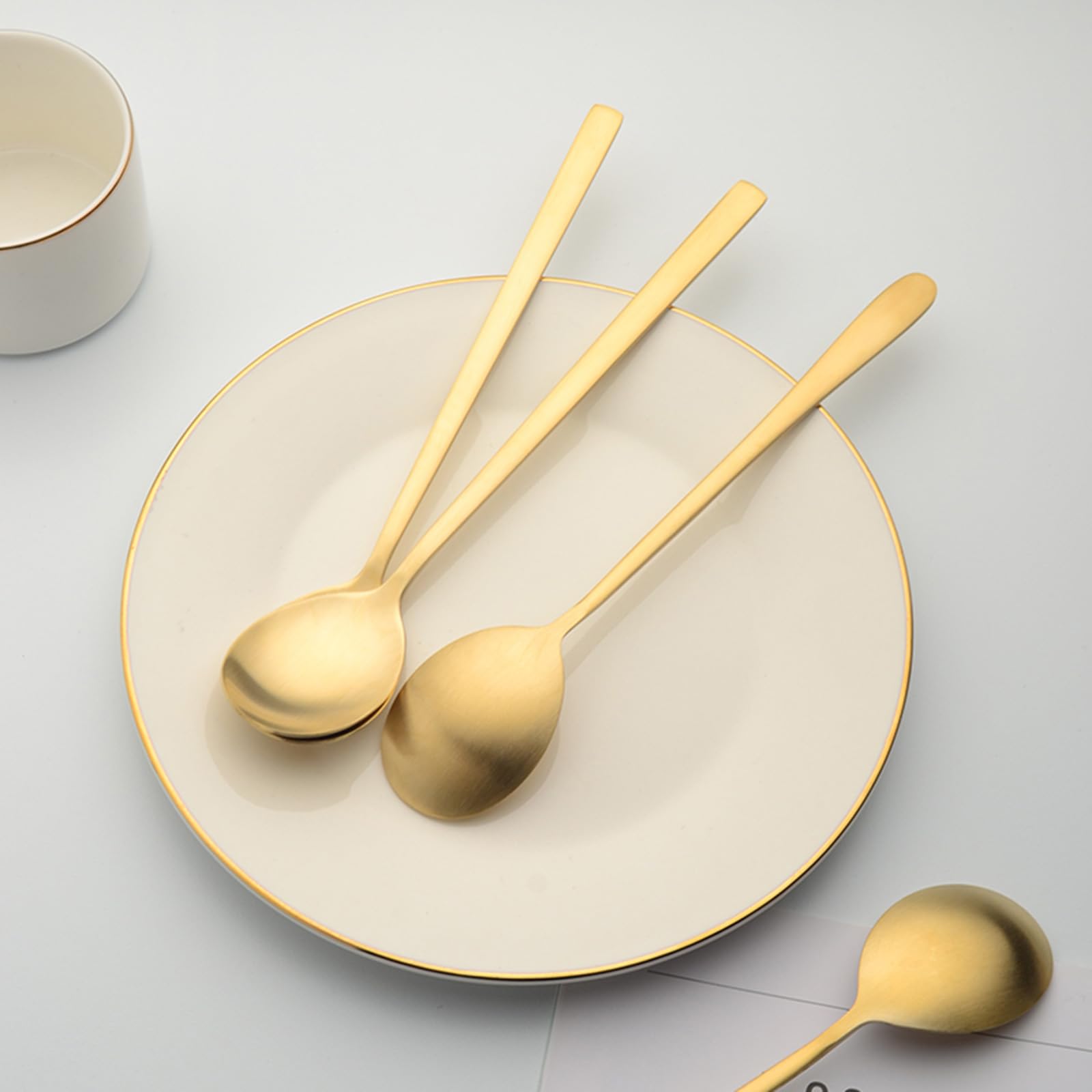 Cuillères à soupe 100 % cuivre pur, 21 cm en laiton forgé à la main, adaptées pour les repas à la maison, les restaurants, les desserts, les gâteaux, la crème glacée (2)