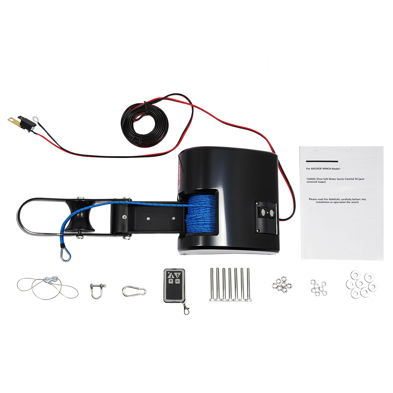 Verricello elettrico per barca 12V 35LBS per ancore fino a 15,8 kg, verricello per ancora per acqua salata, argano marino per barche con telecomando, verricello elettrico per barche incluso