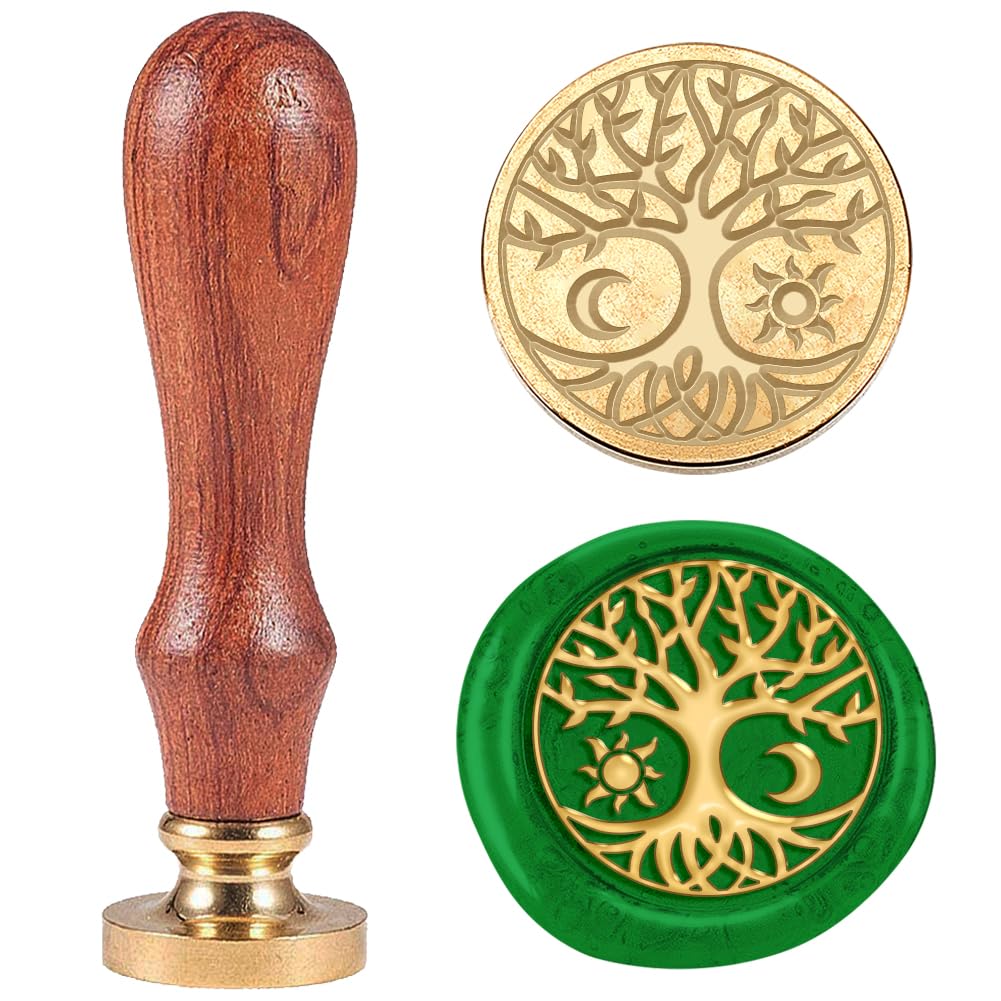 DELORIGIN 3D Tree of Life 1" Wax Seal Stamp Retro Sealing Stamps Removable Brass Head Seal Stamp with Wooden Handle Sealing Wax for Wedding Envelope Greeting Card Letter Invitations Gift Wrapping