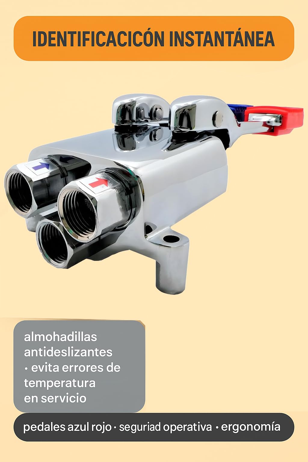 RO Linea Blanca ® Grifo Pedal Doble Mezclador Para Fregadero Agua Fria Y Caliente Acero Inoxidable Entradas Y Salida 1 2 Hembra Montaje En Suelo Bajo Fregadero Ahorro Agua Manos Libres Hosteleria