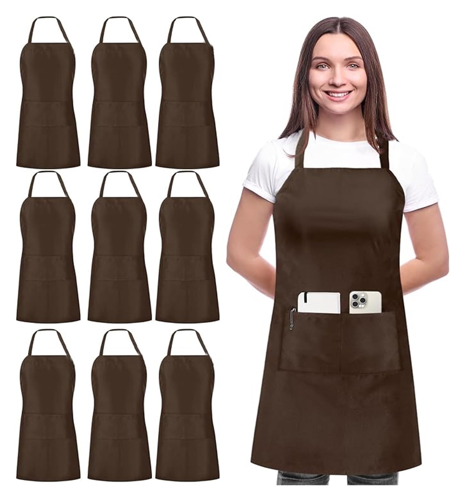 12 Stück Unisex-Schürzen, große Schürzen for Damen mit Taschen, Kellnerschürze, Küchenschürze