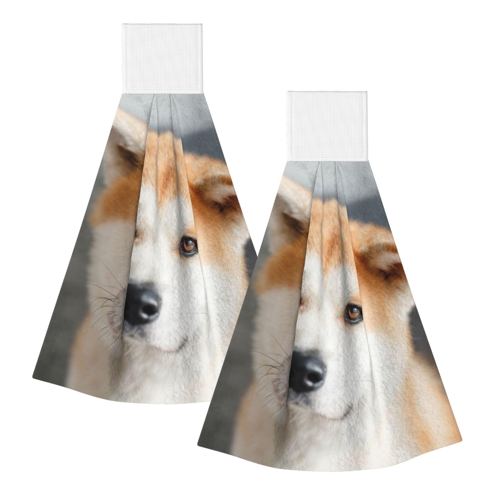 DOPKLNA Japanese Akita Dog Pattern, 2 Pcs Hanging Coral Fiber Hand Towels for Bathroom, Absorbent Kitchen Towels