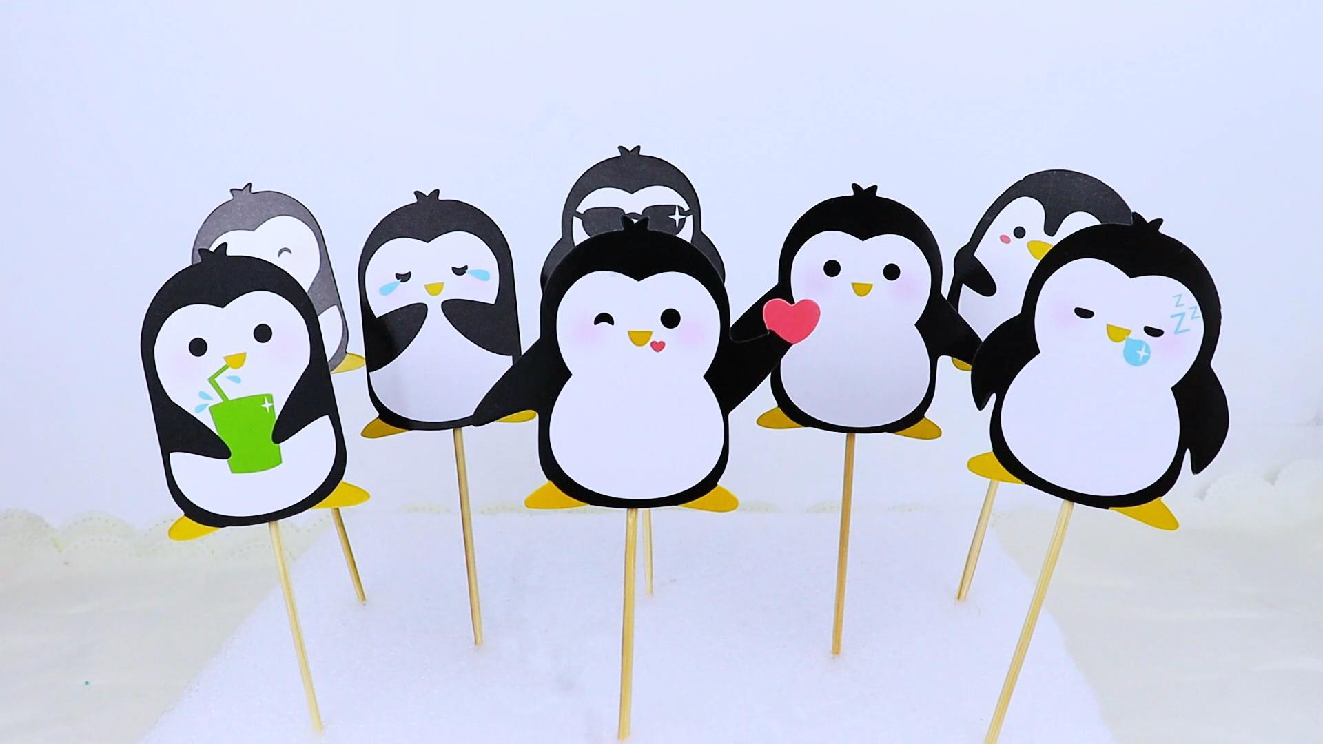 24 Decorazioni Per Torta Pinguino - Topper In Cartone Con Bastoncino Per Compleanno E Baby Shower