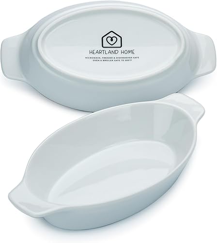 Heartland Home Plato de porcelana mini cacerola ovalada para gratinar (juego de 4 piezas). Plato para hornear coliflor, cuencos partidos de plátano,