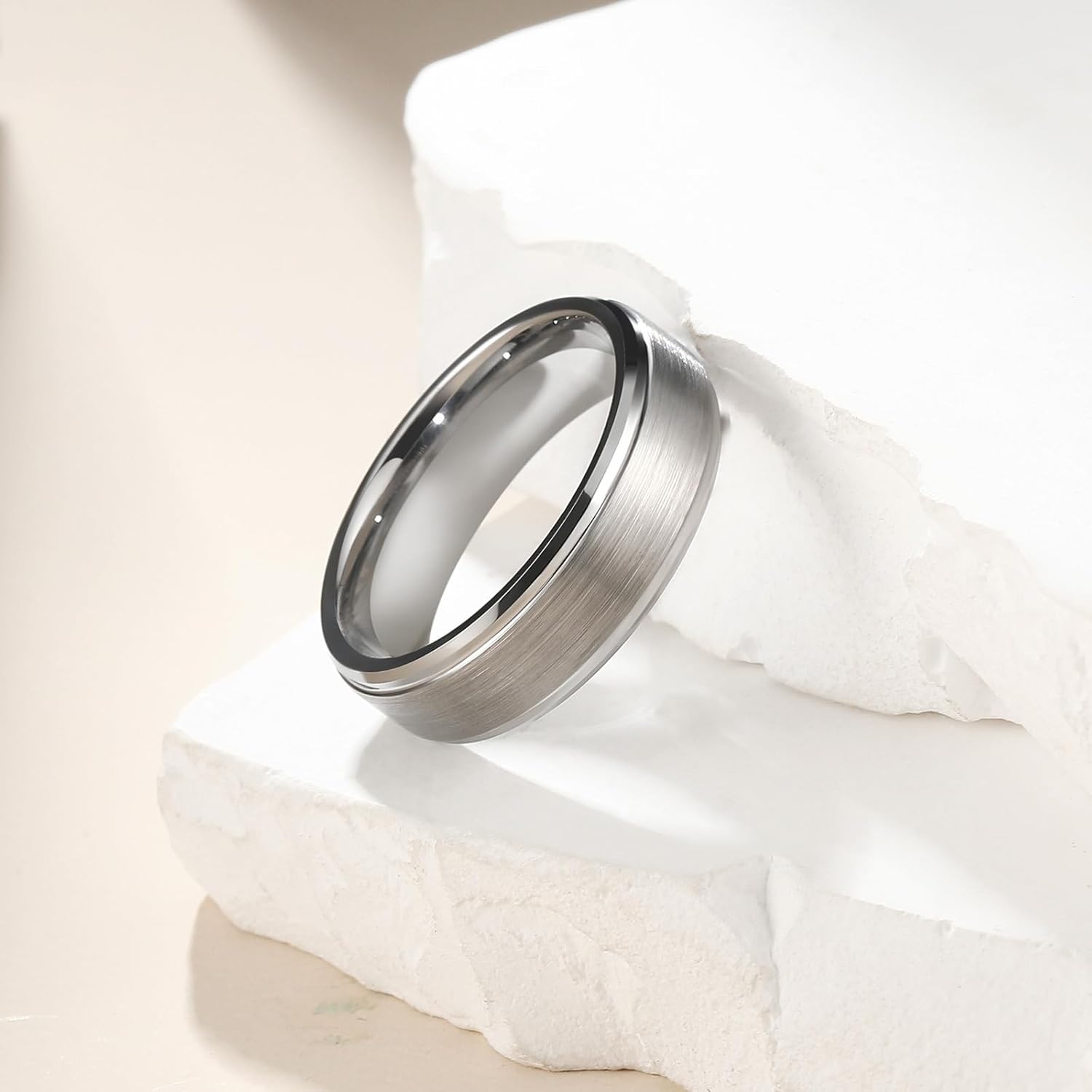 King Will Classic Tungsten Wedding Band for Men, 6/7/8/9/10mm Widths, Polished Finish Step Edge Matte Rings Comfort Fit - Image 3