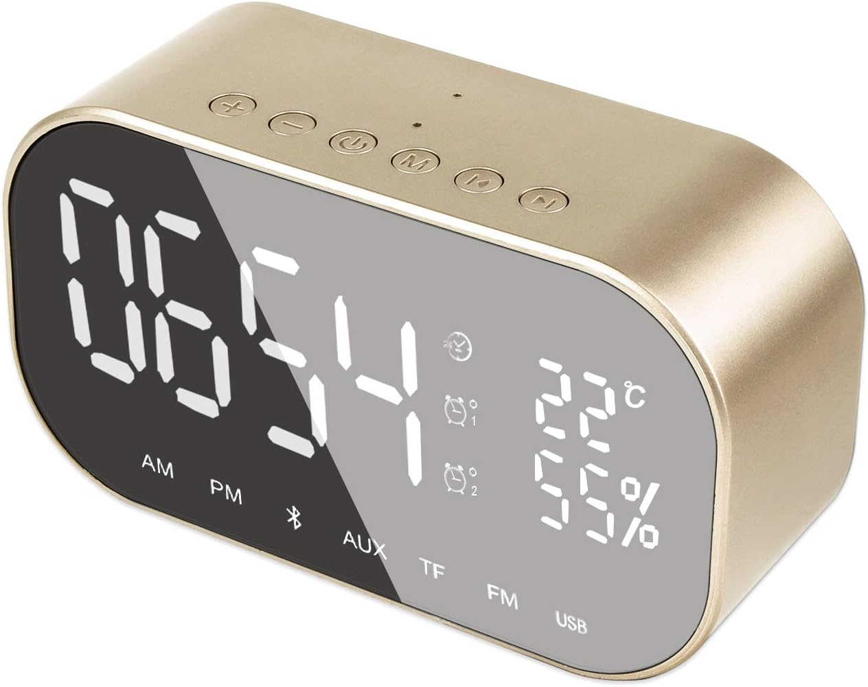 Fozela Digital Alarm Clock with Bluetooth Speaker, Digital Alarm Clock, Dual 3W Driver Stereo Speaker Enhanced Bass with Large LED Display, Support FM Radio, Built-in Mic