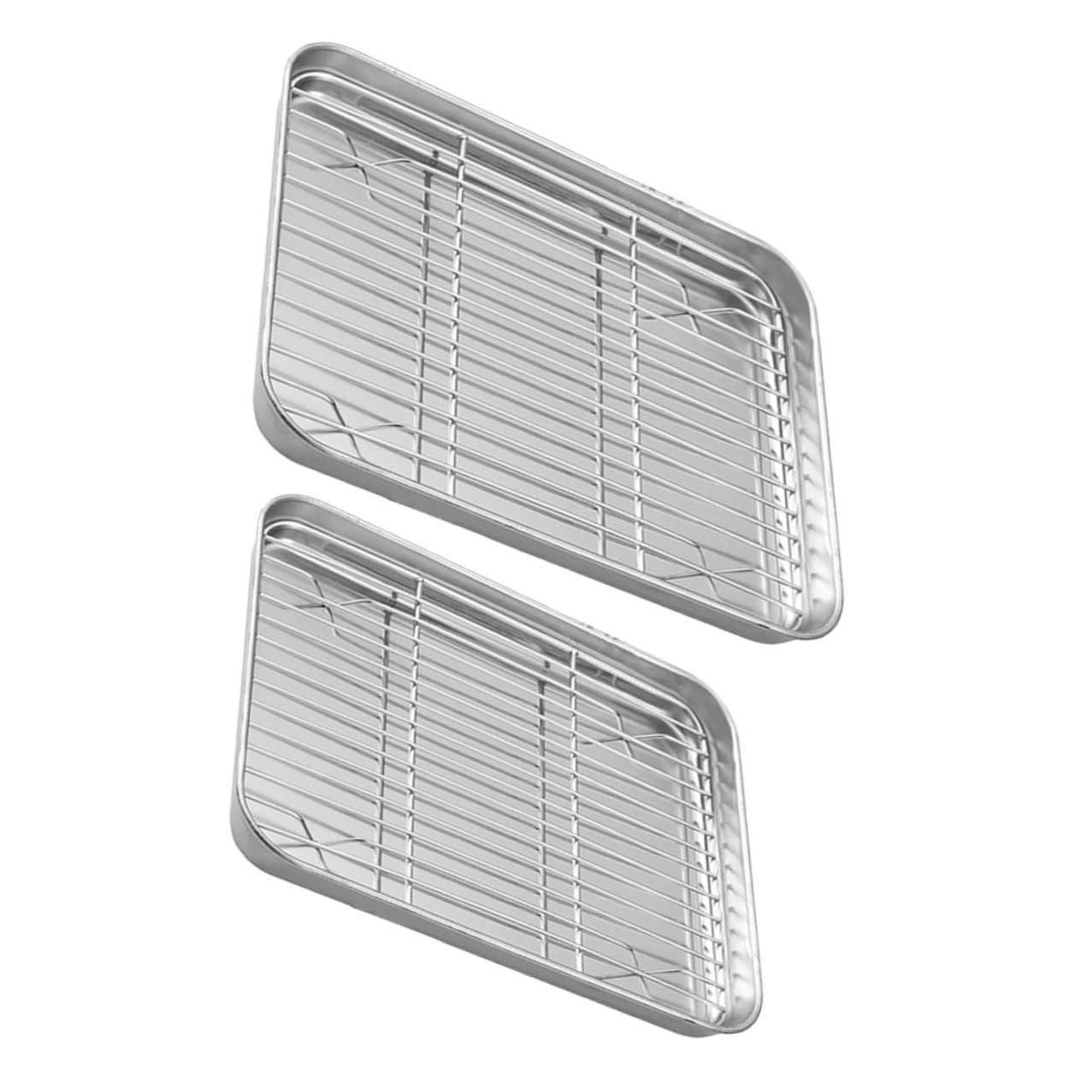 2 Stück Backbleche aus Edelstahl mit Kühlgitter, Silber