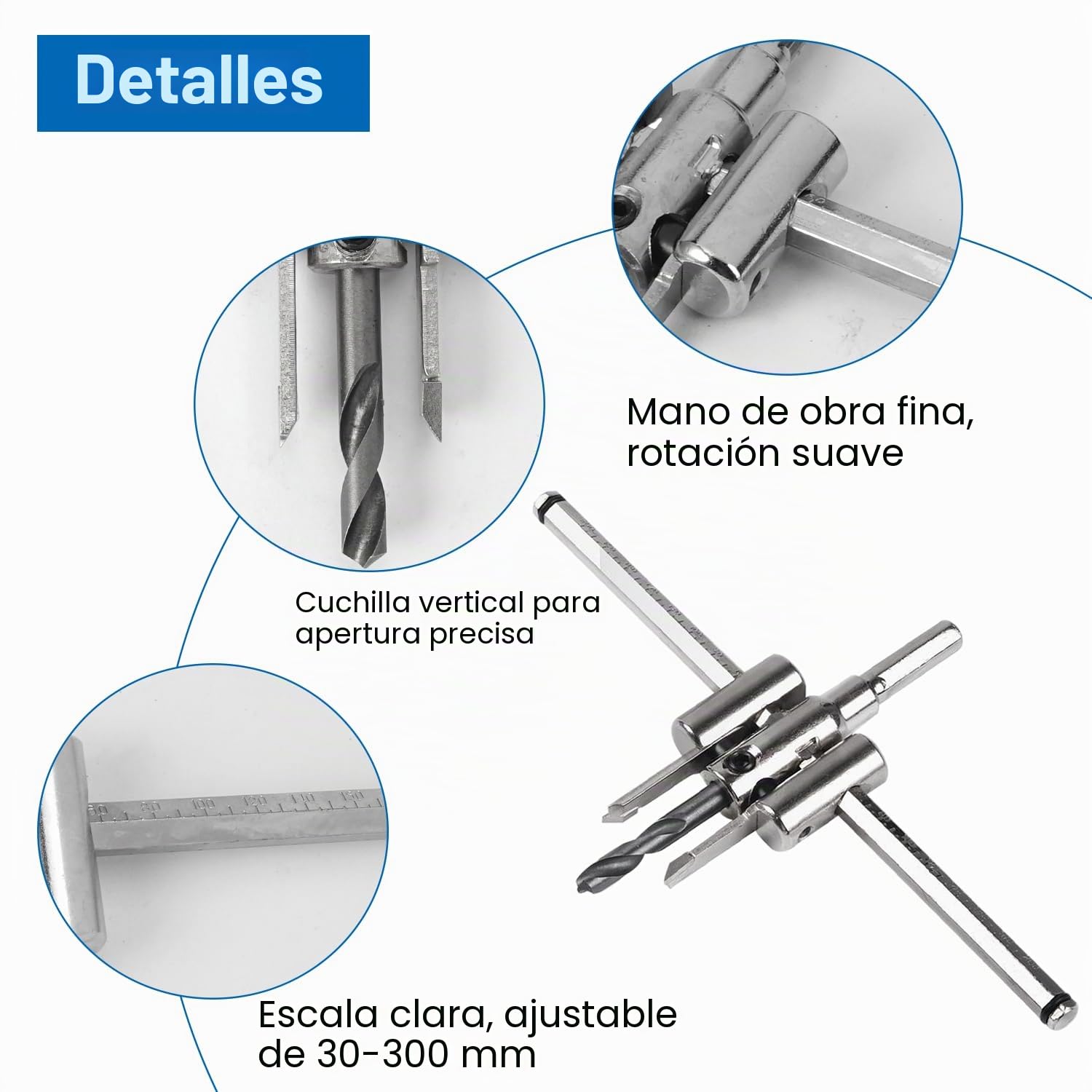 Juego de Brocas de Sierra de 30-300mm Carpintería Agujero Ajustable, Broca de Sierra Circular Ajustable para Orificios, Aleación Aeronave Taladro para Herramientas de DIY Carpintería