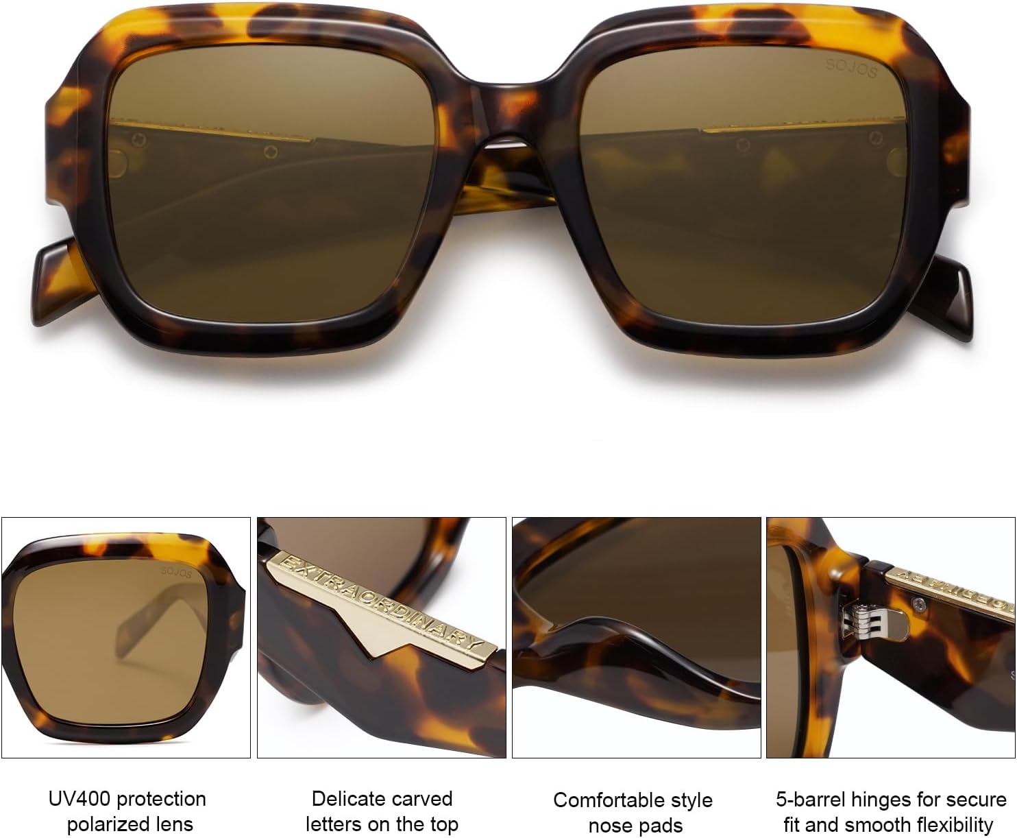 SOJOS Trendy Square Polarized Sunglasses for Womens Mens,Retro Polygon Shades Plastic Frame Sun Glasses SJ2310 - Image 4