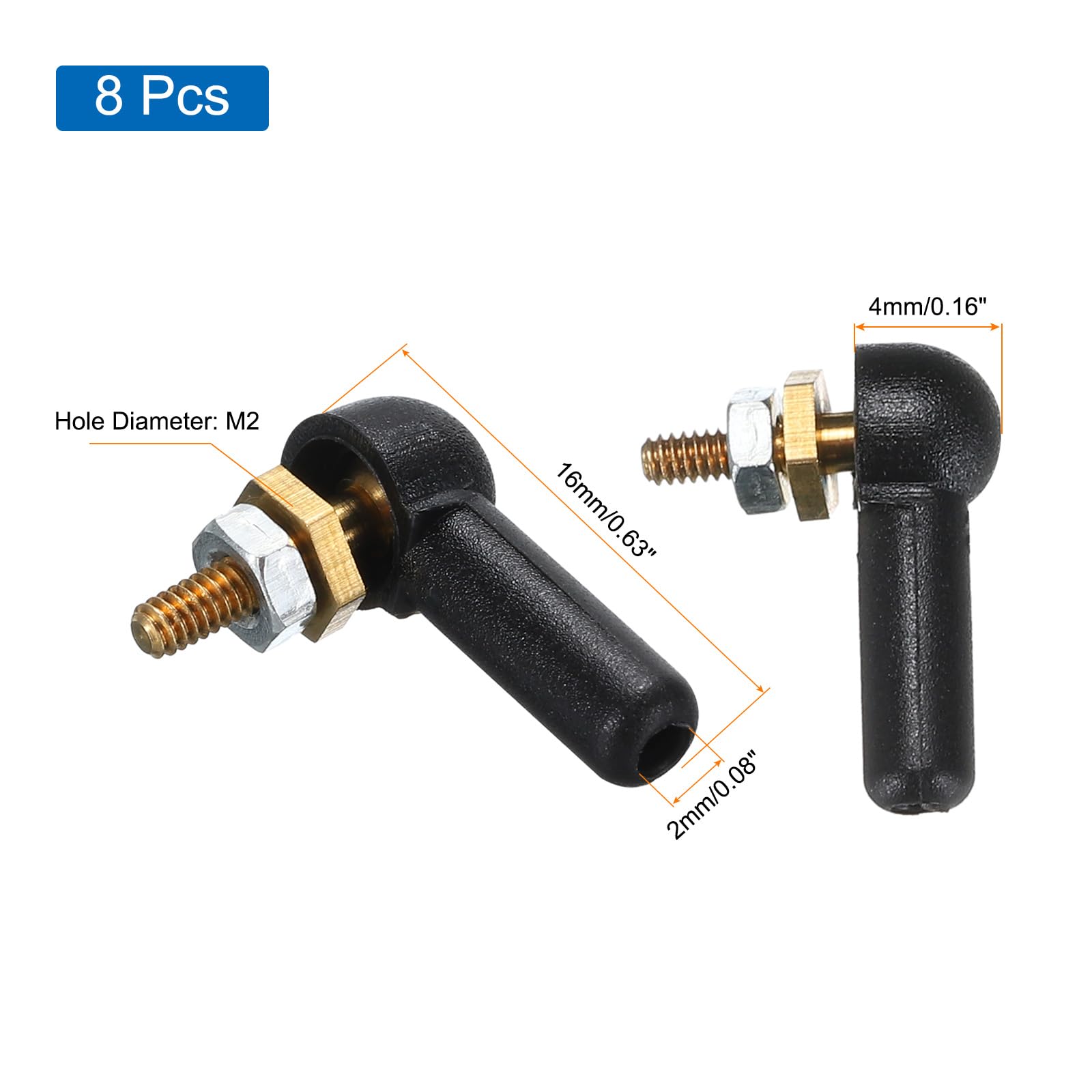 MECCANIXITY M2xL16mm Lever Steering Linkage Tie Rod Ball Head Link Joint End for RC Crawler Car Pack of 8