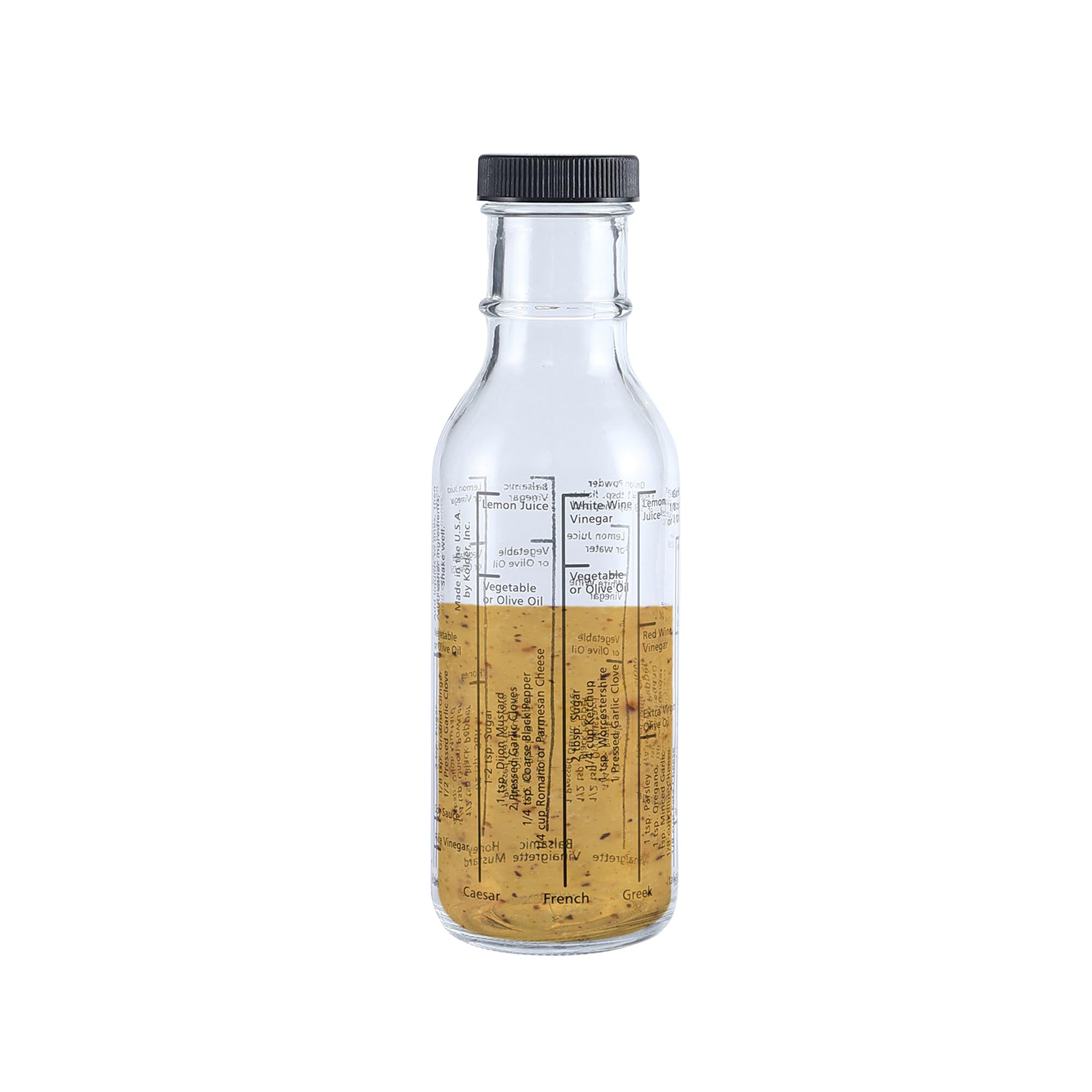 Fox Run Glass Salad Dressing Shaker Bottle, 300ml/10oz Dressing Bottle With Measurements and Recipes