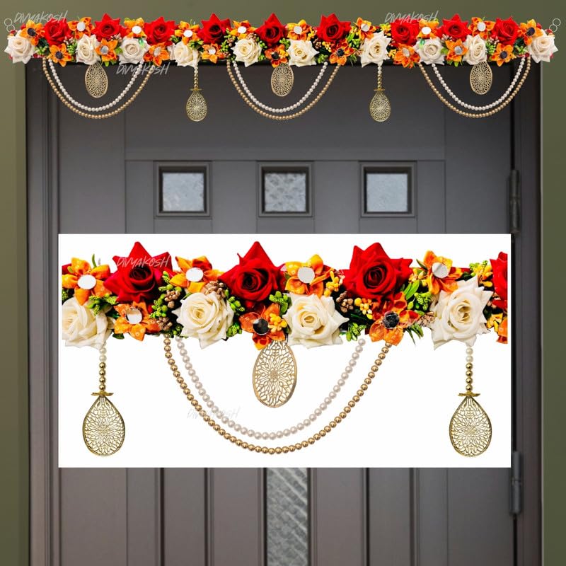 Divyakosh Handicraft White Flower & Pearl Door Toran for Home Dec...