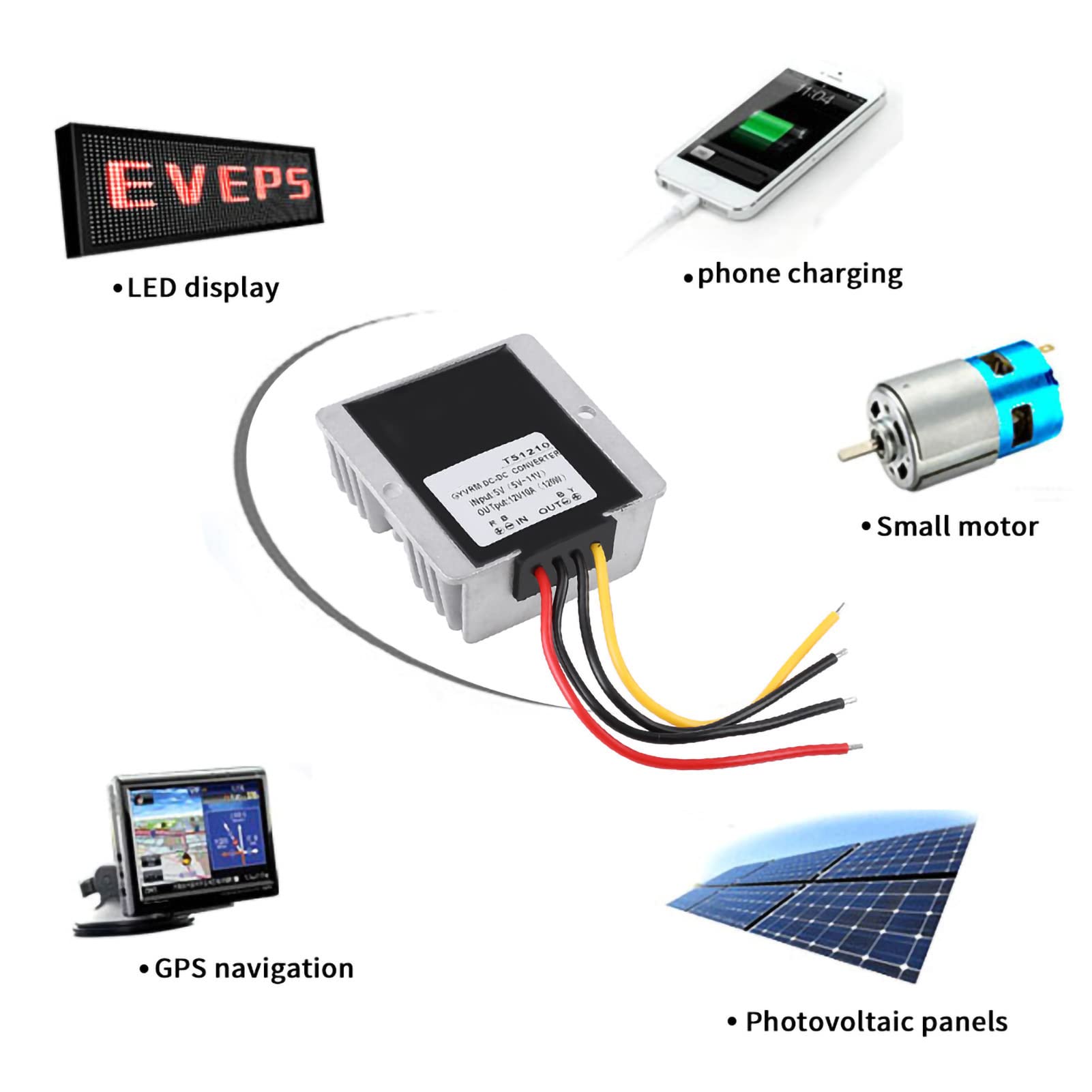 Convertitore DC Step Up 5V a 12V 10A 120W, Modulo Alimentazione Boost con Tecnologia MOSFET, Protezione da Sovracorrente e Alta Efficienza, per Sistemi Solari, Automotive, Barche