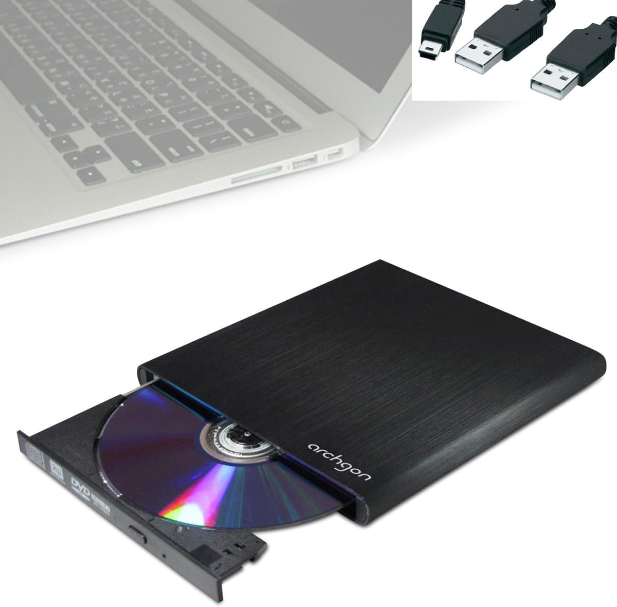 archgon Style USB 2.0 External HD BD player, external Blu-ray BDXL burner for PC laptop, USB-C cable, M-Disc, external BluRay drive, external optical BluRay drive, aluminum black