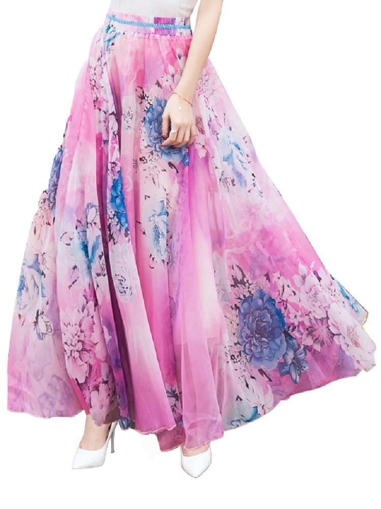 elegant floral chiffon maxi skirt