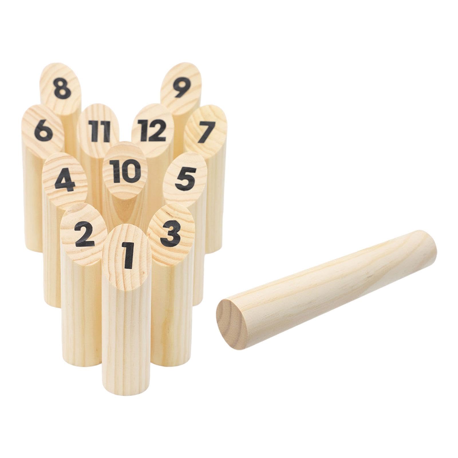 kowaku Jeu de Quilles en Bois avec Bâtonnets de Lancer, Cadeau pour Enfants, Jeu de Jardin