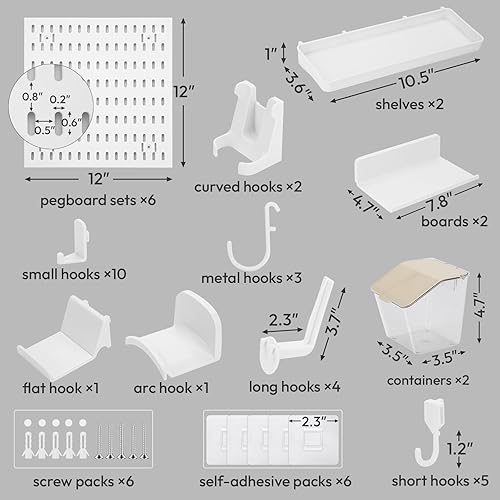Miniatura 2 de Organizador de pared de tablero de clavijas blanco, panel de plástico con clavijas, organizador de herramientas de almacenamiento de garaje para