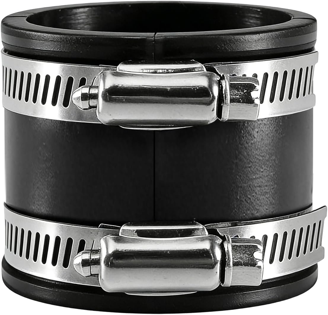 Pack of 2 Flexible Rubber Sleeve/Rubber Coupling - Rubber Pipe Connector with 2 Stainless Steel Clamps for PVC & Polyester Pipe Connections, Noise-Reducing Rubber Sleeve for Caravan, Sanitary