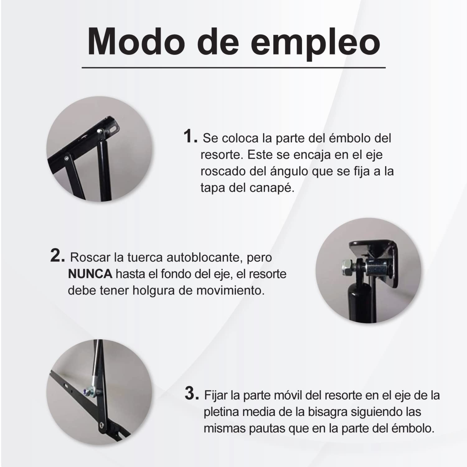 Juego de 2 amortiguadores o Resortes de Gas para canapés de 1150N - Brida M-8 - Ideal para canapés de 135cm - Cuens