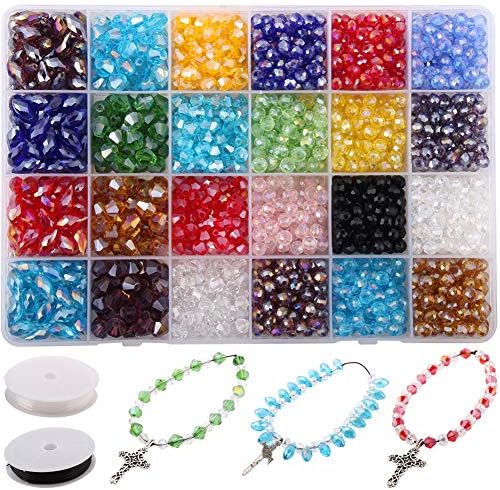 Colle 840 pcs 6 x 12mm Teardrop Crystal Beads Bicone Crystal Beads Bulk 6/8mm Faceted Briolette Rondelle Beads AB Colors Beads Assortment for Jewelry Making Findings