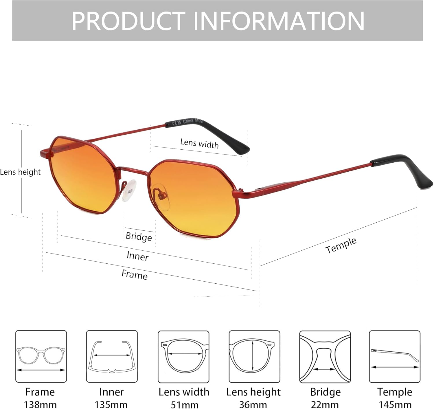 ZENOTTIC Small Octagonal Polarized Sunglasses for Women Men Hippie Metal Frame Retro Rectangle Sun Glasses - Image 5