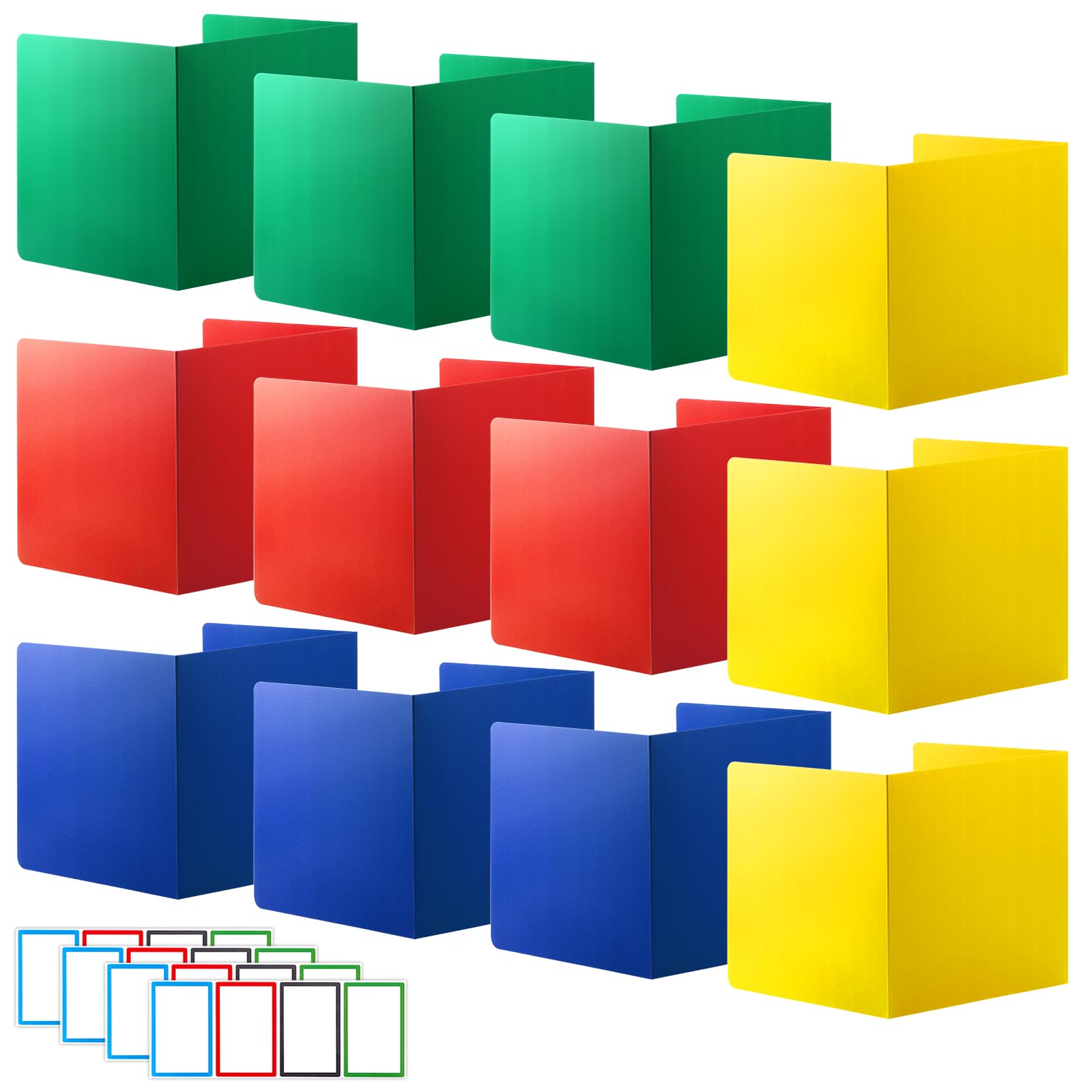 Lot de 12 Séparateur Bureau Coloré PP avec Autocollants, Panneau Séparation Table 42,5x35,5x34,3 cm pour École, Bibliothèque et Salle de Classe