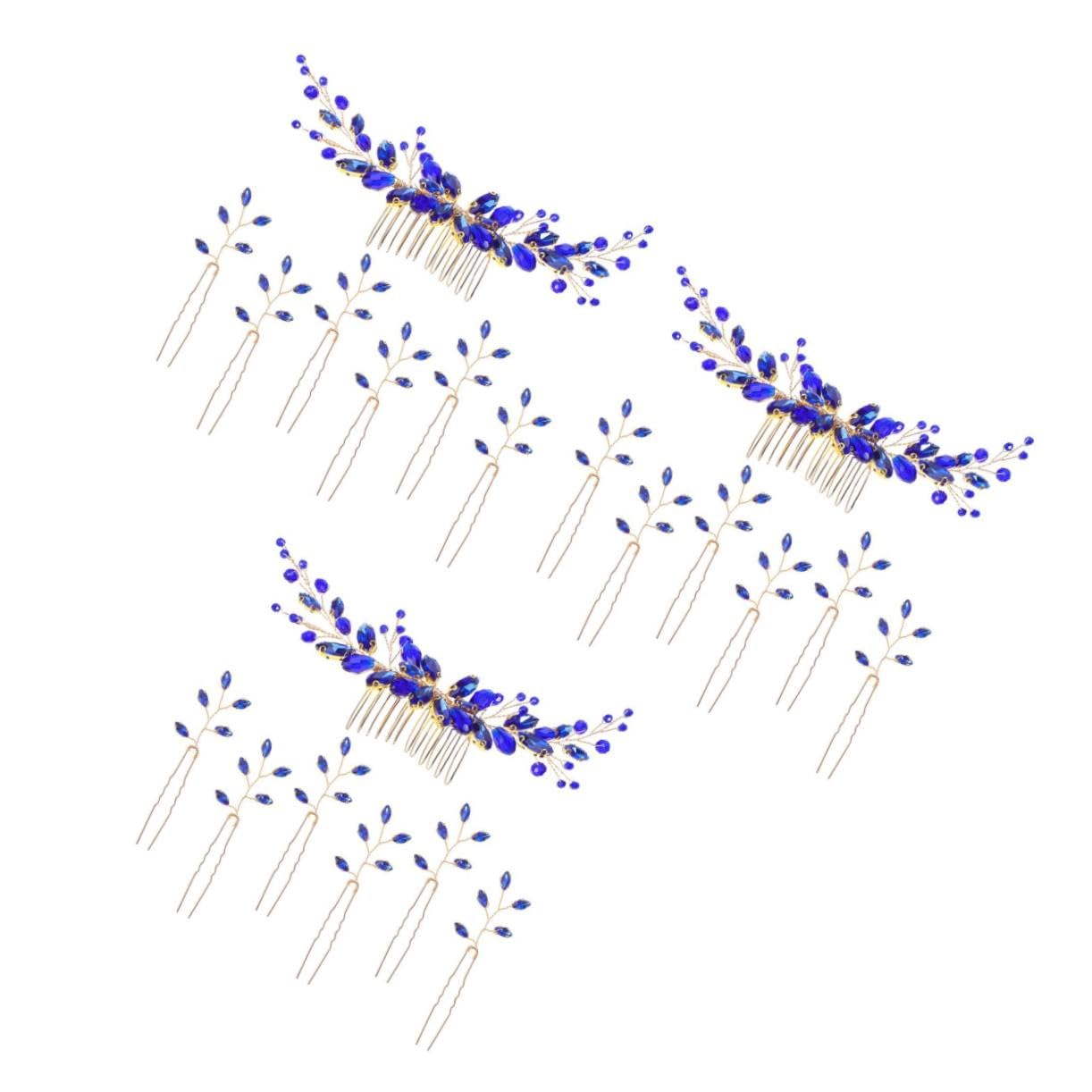 VICASKY 3 Set Pettini per Sposa con Blu Accessori Decorativi Resistenti per Acconciature Nuziali e Party Adatti Tutti i Tipi