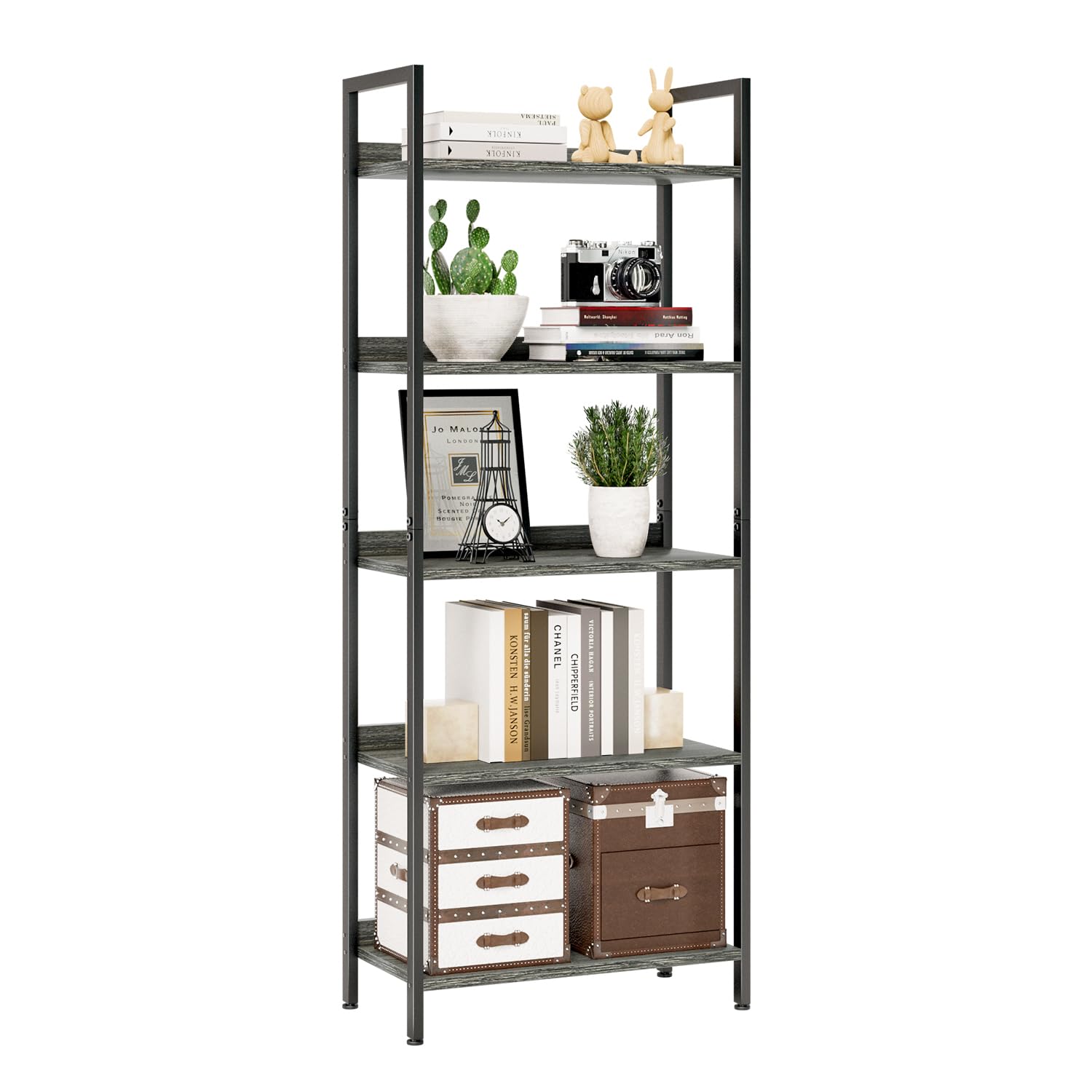 NUMENN Bookshelf, 5 Tier Bookshelves, Home Office Bookcase Shelf Storage Organizer, Free Standing Storage Shelving Unit for Bedroom, Living Room and