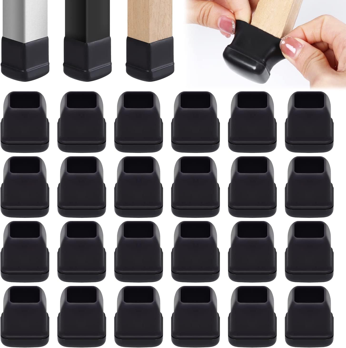 Ezprotekt Chair Leg Covers, 16PCS Small Black Silicone Chair Leg Floor Protectors, 0.75 inch