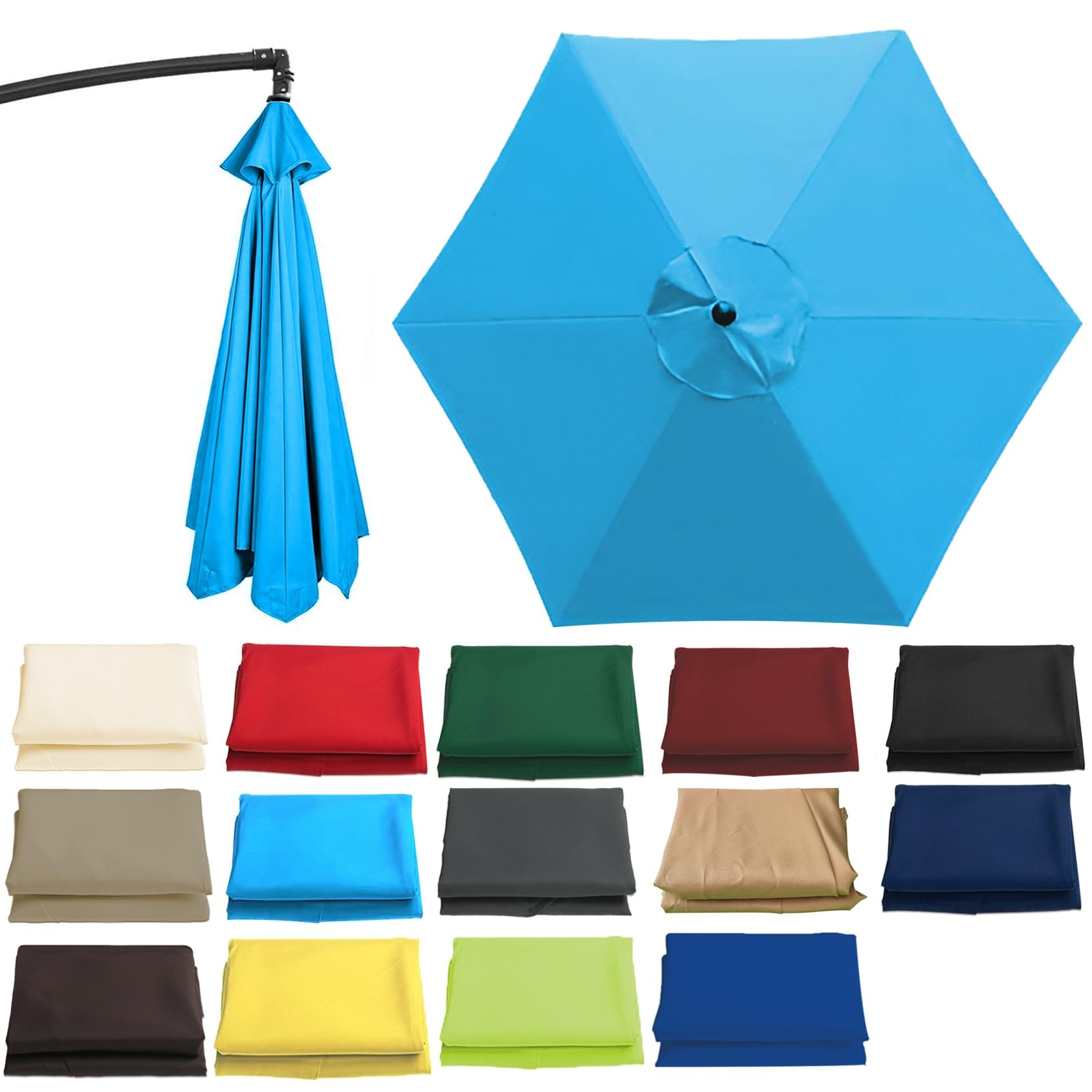 Replacement Parasol Canopy - 200cm 2.7m 300cm - Round Patio Umbrella Replacement Fabric Cloth Fit 6/8 Ribs Standard, Cantilever & Balcony Parasols(Color:Lake blue,Size:6 ribs-2m(6.5ft)) — image 1