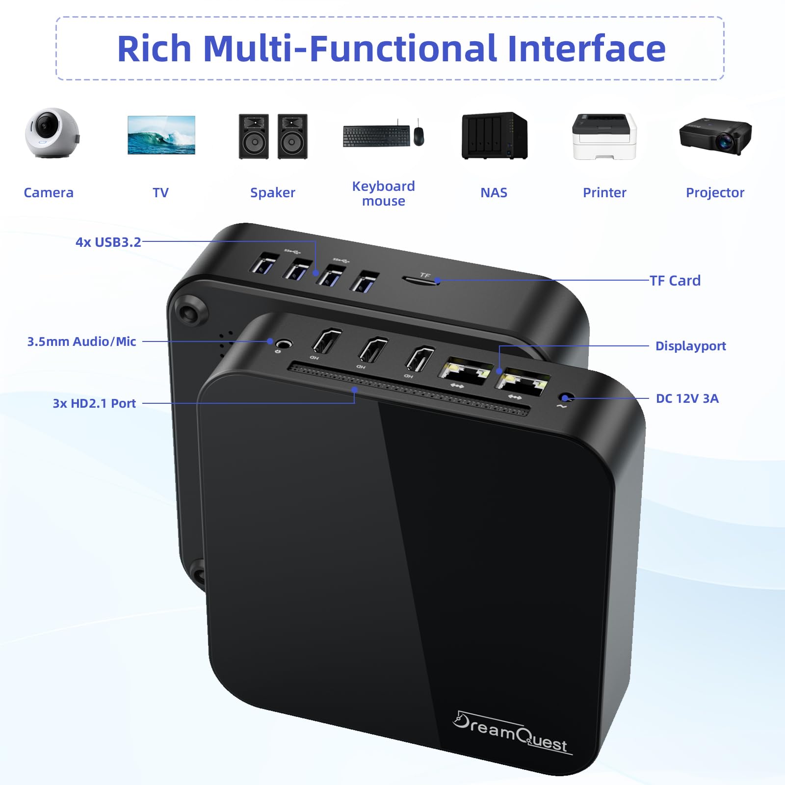 DreamQuest Mini PC Windows 11 Pro Vorinstalliert Intel N95 bis 3.4GHz 12GB DDR5 512GB M.2 SSD Micro Desktop Computer mit 4K HDMI/LAN/WiFi 6/BT 5.3/USB3.2 für Office Business Klein PC Besser als N5105