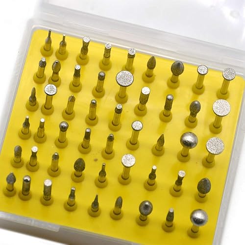 Miniatura 3 de Juego de 50 rebabas rotativas con mango de diamante de 1/8 pulgadas para herramientas rotativas Dremel, juego de rebabas de diamante para joyas,
