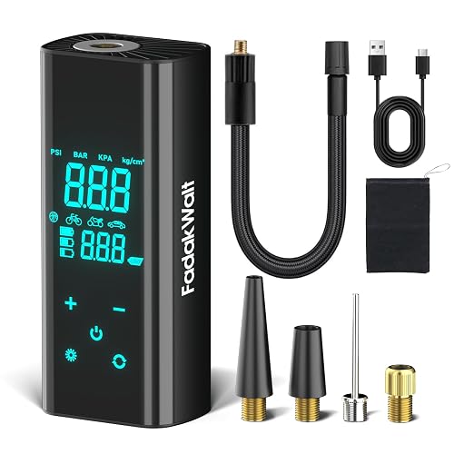 FADAKWALT Tire Inflator Portable Air Compressor, 150 PSI Cordless Air Pump for Car Tires with Smart Touch Screen, Auto Shut-Off Digital Gauge and SOS LED Light for Cars, SUVs, Bikes and Balls