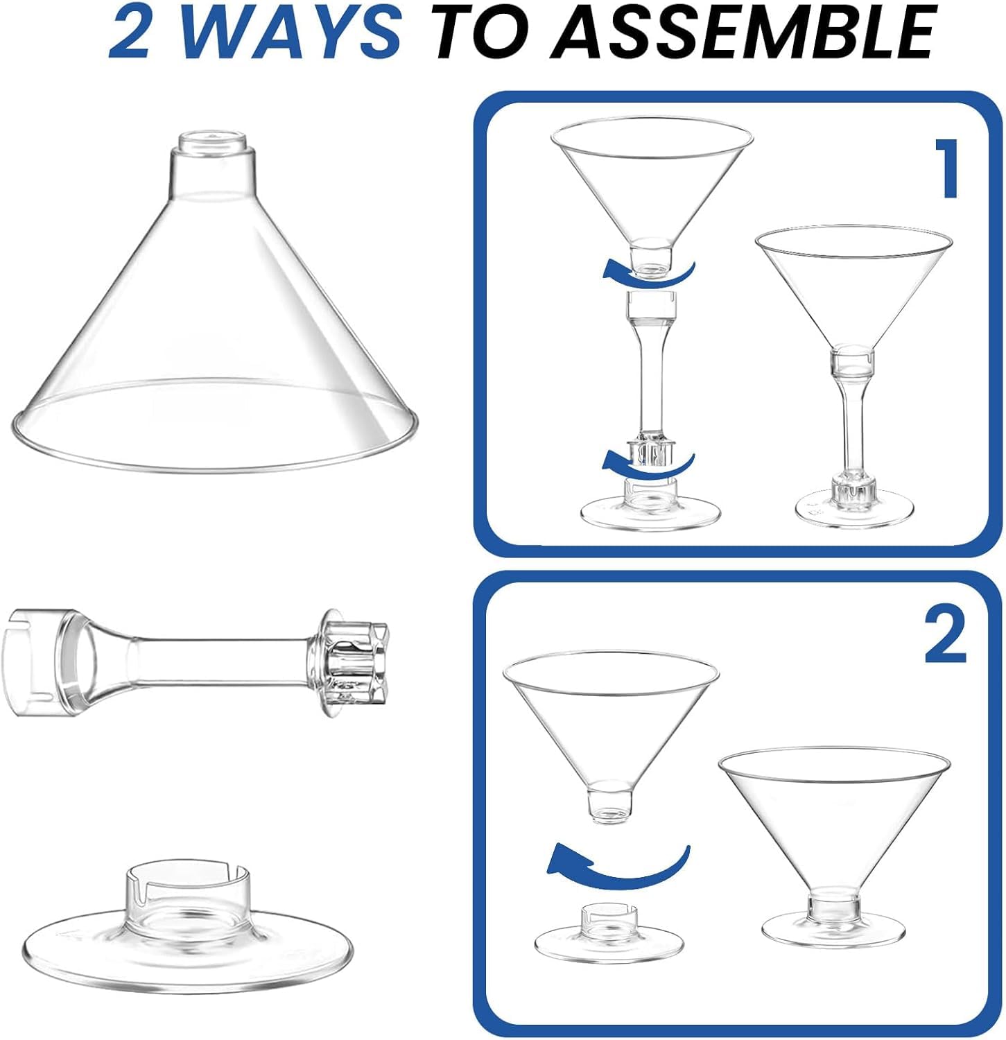 Confezione da 40 bicchieri da Martini in plastica usa e getta, bicchieri alti e margarita, perfetti per vino, dessert, antipasti e eventi