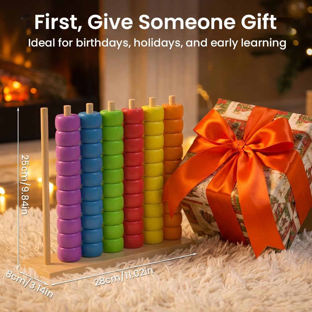 Color Matching Stacking Puzzle Game, Wooden Color Match Challenge Game Fast Color Stack Challenge Ring Stack Puzzle with Racks and Rings, Tabletop Brain Teaser for Family Friend Friendly Fun (#B)