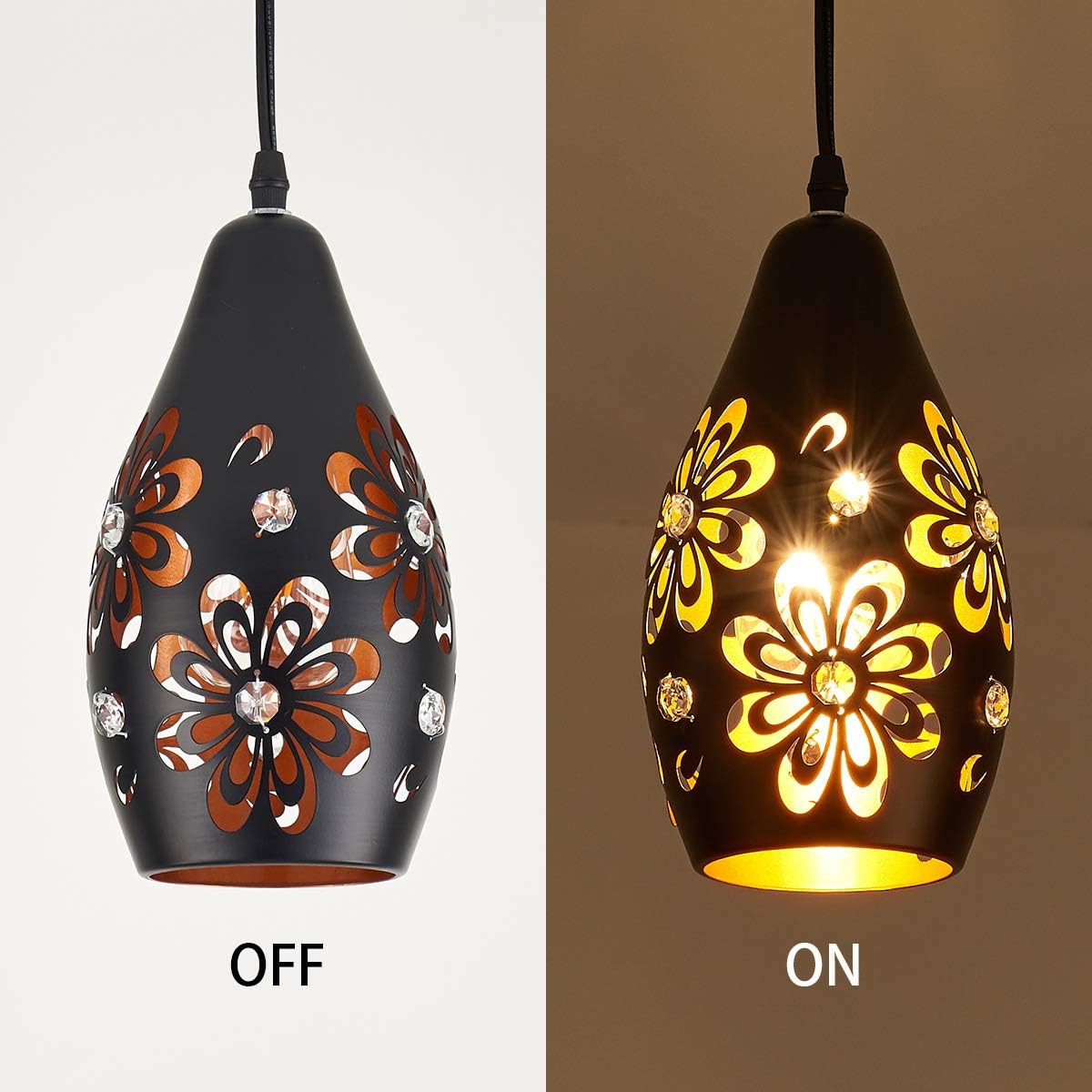 YLONG-ZS Vintage Hanging Pendant Light Plug in Hanging Lamps,Black and Gold Pendant Light Plug in 16.4 FT Cord Dimmable Rustic Hanging Lamps for Kitchen Island