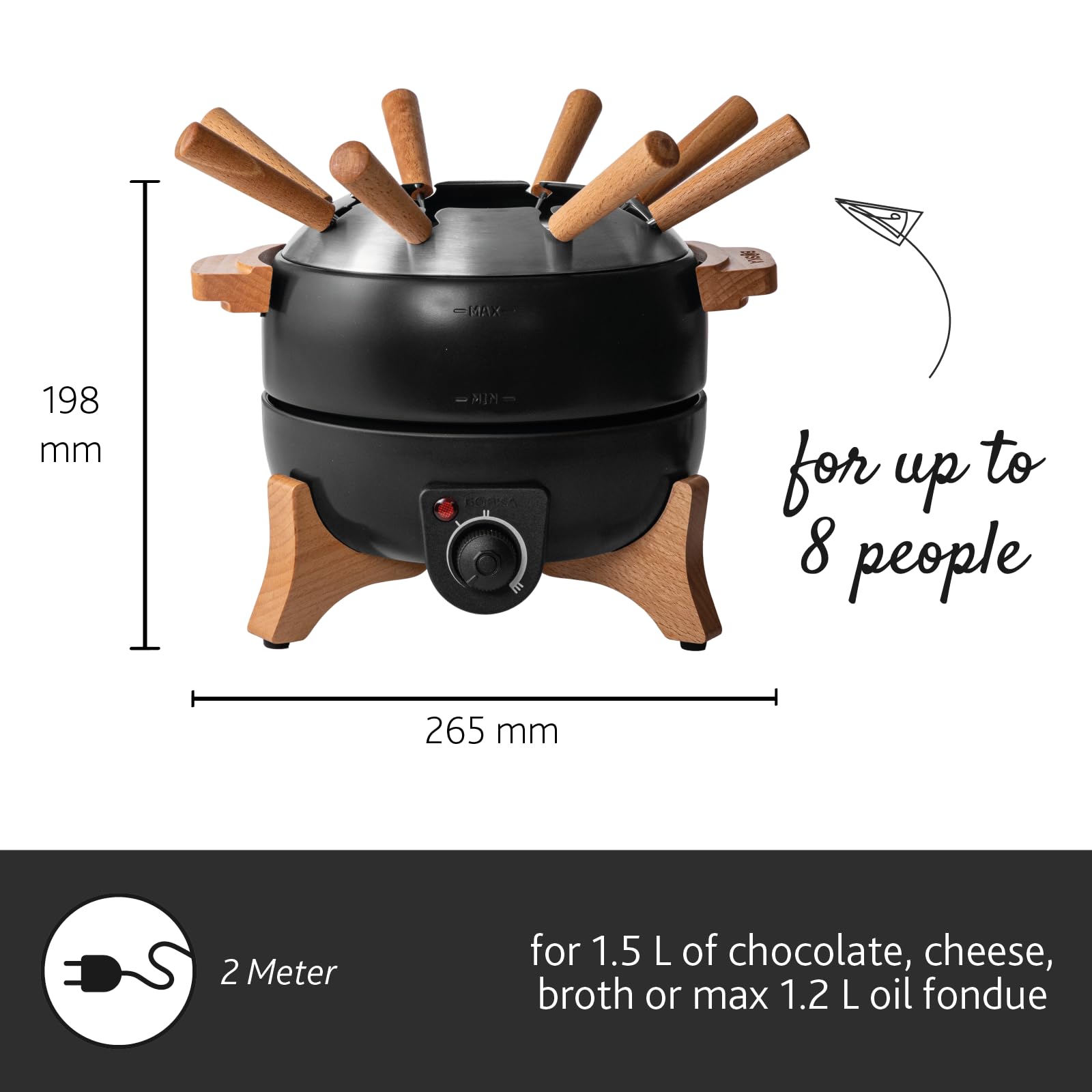 Boska Servizio per fonduta elettrica per partito – fonduta elettrica – per fonduta di formaggio, fonduta al cioccolato, Hotpot, fonduta cinese, fonduta elettrica – controllo della temperatura – 2,3 l