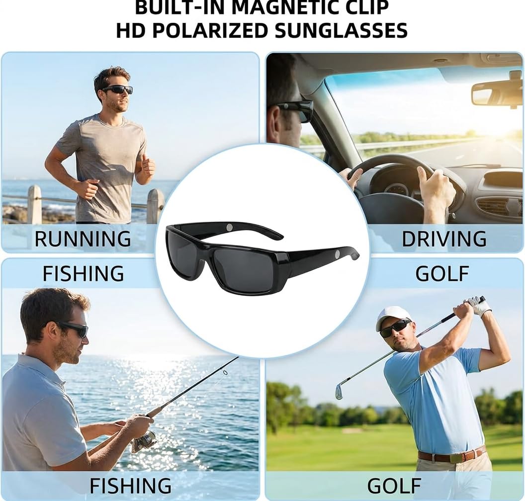 Gments Umlaufende Sonnenbrille mit magnetischem Clip, polarisierte Sonnenbrille, superdunkle HD-Linse, UV400-Schutz für Sport, Laufen, Skifahren, Radfahren, blendfreie für Männer und Frauen
