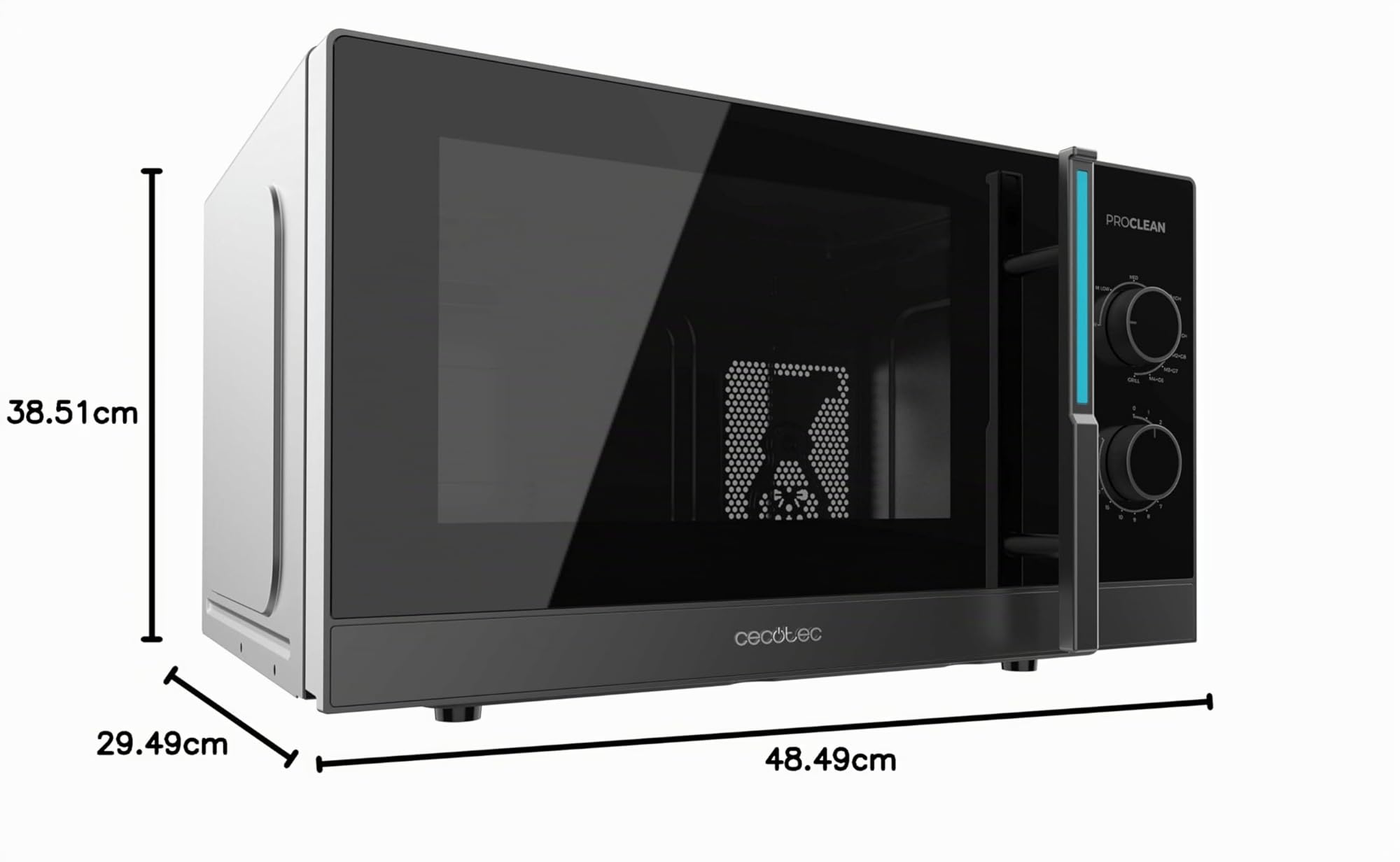 Cecotec Micro-ondes Mécanique avec Grill de 23L Proclean 4120. 800W et 1000W de Grill, Cuisson Uniforme, 8 Niveaux de Puissance, Fonction Décongélation, Minuterie 35mins, Plateau Tournant 285mm
