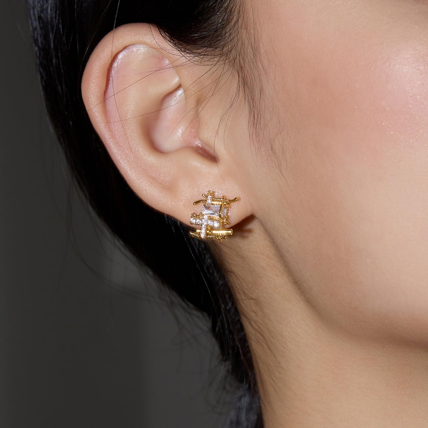 Tiny Braided Stud Earrings, 18K Gold Mini Braided Earrings for Women with Cubic Zirconia, Unique Design Small Braided Stud, Dainty Trendy Cute Gold Earrings Jewelry Gift - Image 3