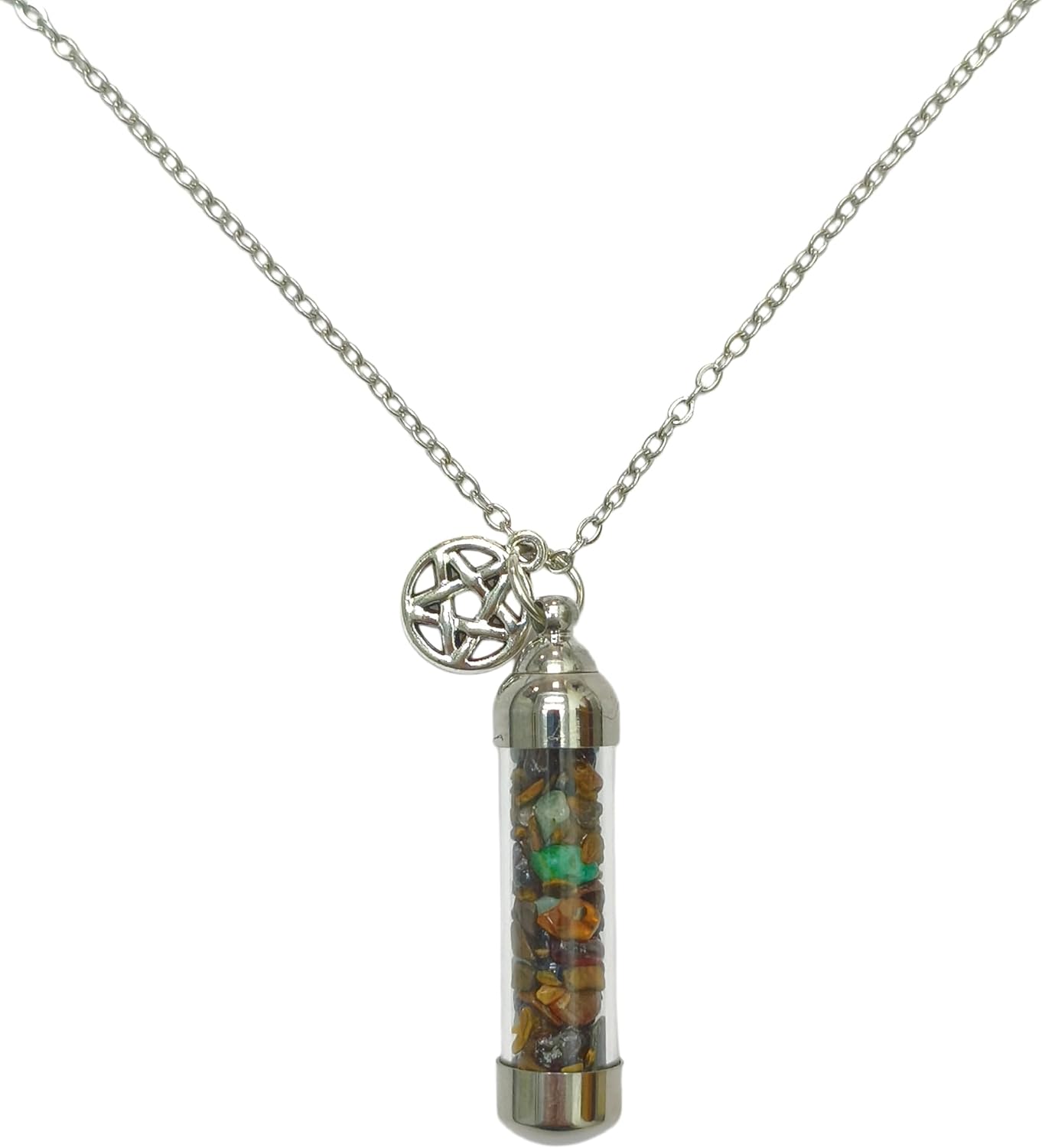 Hecate Necklace For Women, Triple Moon Goddess Stainless Steel Hekate Wheel Pendant Bottle With Moonstone Obsidian Tourmaline Witchcraft Jewelry