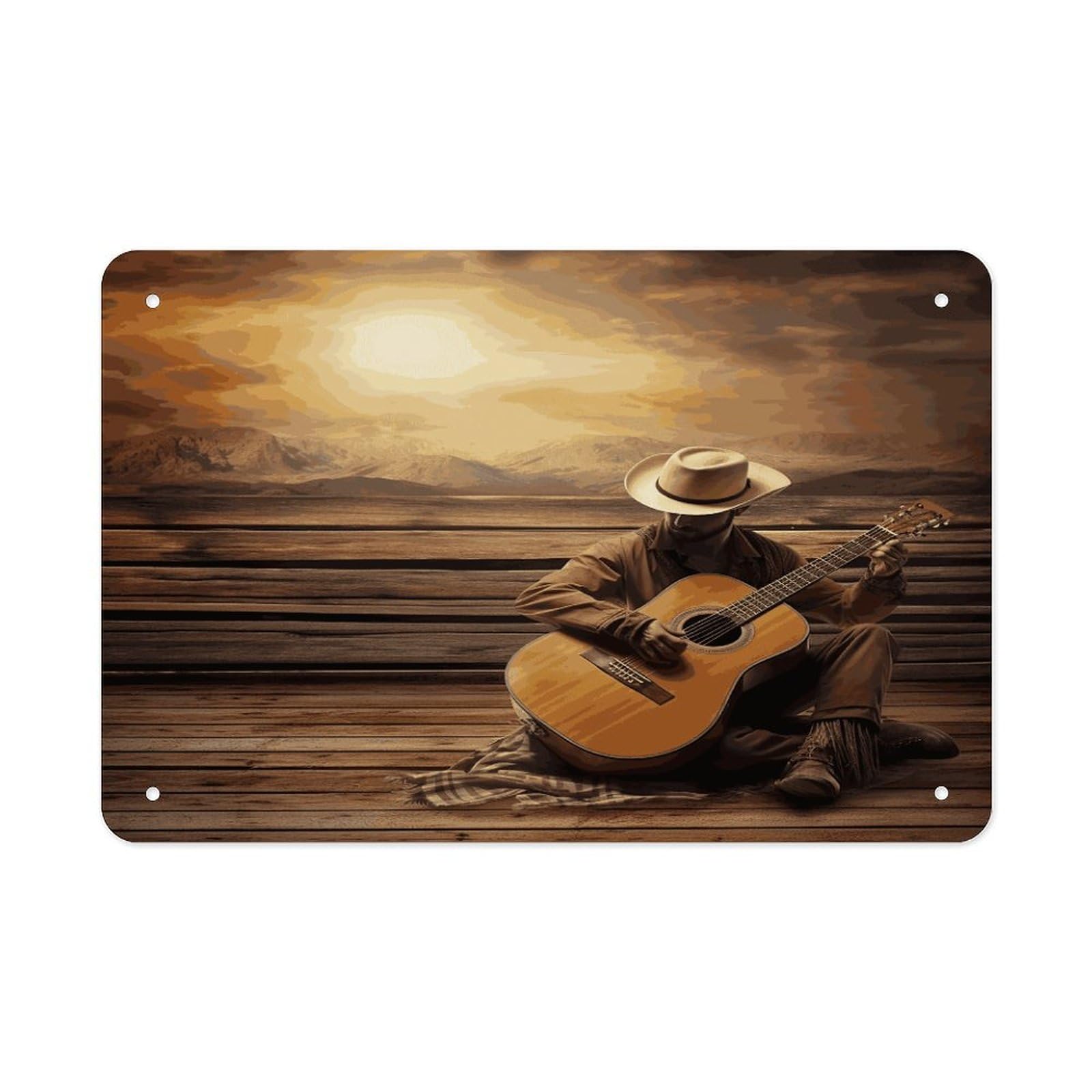 LDGSUPH Western Music Metal Tin Sign Wall Art Prints Folded Edge Iron Sheet Painting with Holes for Wall Prints Decorative Picture Metal Signboard Decor Painting Wall Decor