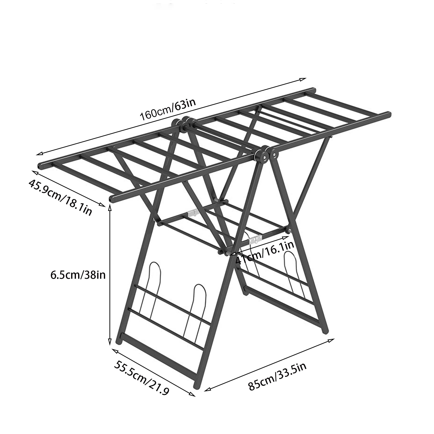 Faltbarer Wäscheständer, 2-stufiger Wäscheständer, höhenverstellbare Flügelflügel, Edelstahl, großes faltbares Design für einfache Lagerung, 1,3 m