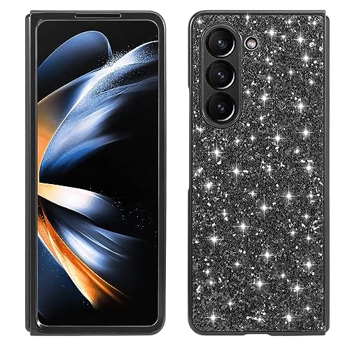 DasKAn Glitter Phone Case for Samsung Galaxy Z Fold 5 5G, Bling Sparkle Electroplated Rubber Bumper Back Phone Cover Non Slip Anti Scratch Shockproof TPU Protective Skin Shell,Black