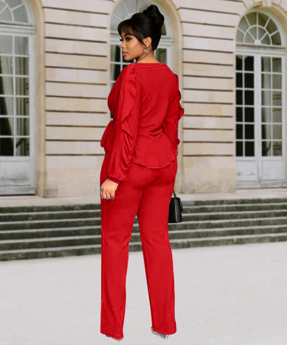 knowfashionstyle Women'S 2 Piece Outfits Suit Set Long Sleeve Peplum Top Pants Sets Casual Pantsuits Elegant Business Suit - Image 4