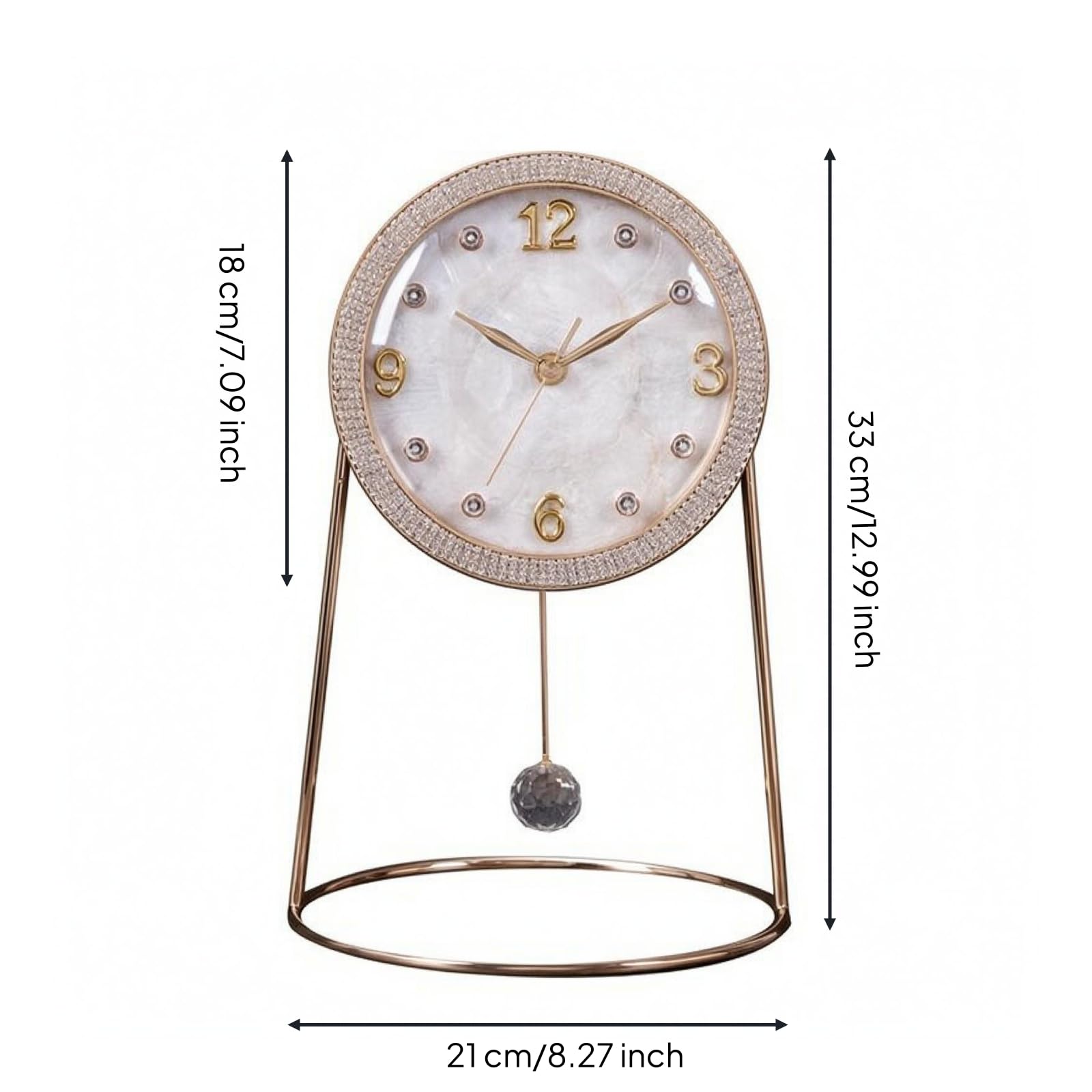 Baoblaze Reloj de Escritorio Reloj de Mesa Reloj Decorativo Reloj Analógico con de Cristal Construcción Metálica y Borde Resplandeciente Movimiento Silencioso, Reloj De Mesa Redondo