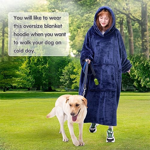 Waitu Wearable Blanket Sweatshirt Gifts For Women And Men, Super Warm And Cozy Big Blanket Hoodie, Thick Flannel Blanket With Sleeves And Giant Pocket - Navy #TOP4